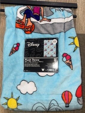 Disney Light Blue Plush Throw with Ice Cream, Sun & Hot Air Balloon Motif